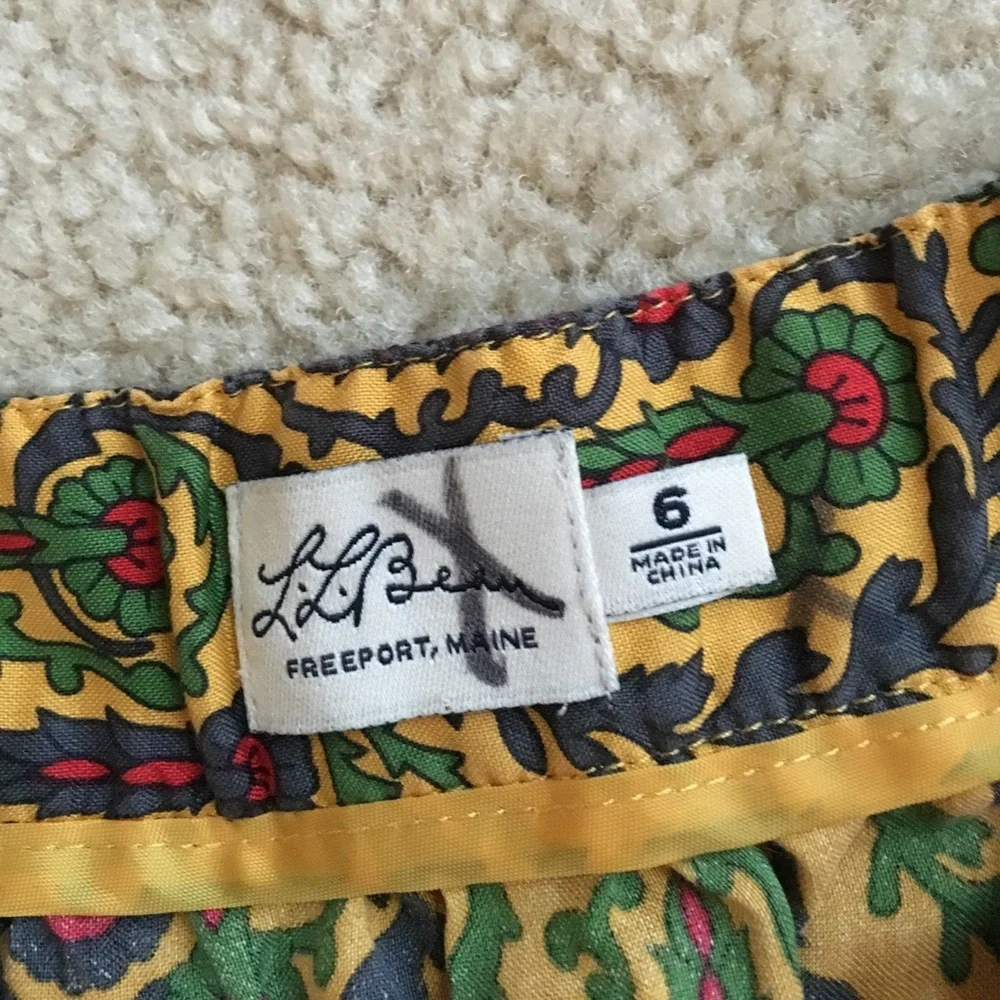 L.L. Bean Yellow Floral A-Line Skirt with Green and Purple Accents - Picture 3 of 4